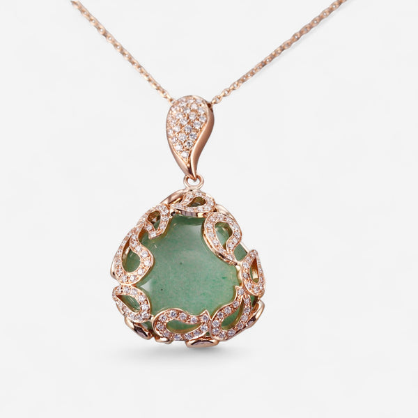 Tavanti 18K Yellow Gold Diamond, Green Aventurine & Rock Crystal Pendant Necklace JF-82-1080F-125