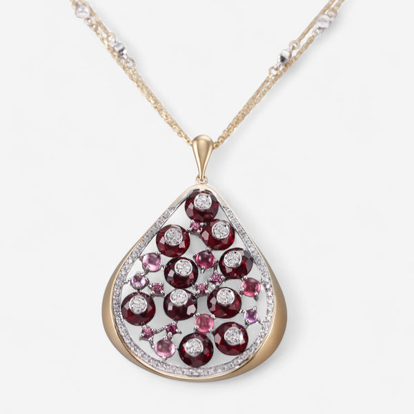 Tavanti 18K Yellow & White Gold Diamond, Red Garnet & Pink Tourmaline Pendant Necklace JF-82-1138F-105