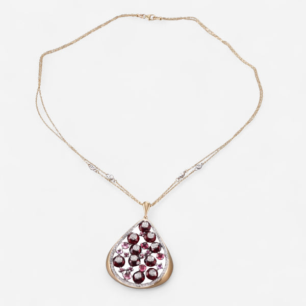 Tavanti 18K Yellow & White Gold Diamond, Red Garnet & Pink Tourmaline Pendant Necklace JF-82-1138F-105
