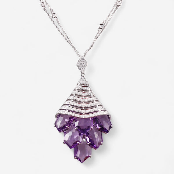 Tavanti 18K White Gold Diamond & Amethyst Pendant Necklace JF-82-1145F-72