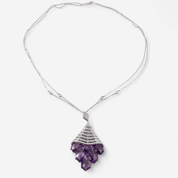 Tavanti 18K White Gold Diamond & Amethyst Pendant Necklace JF-82-1145F-72