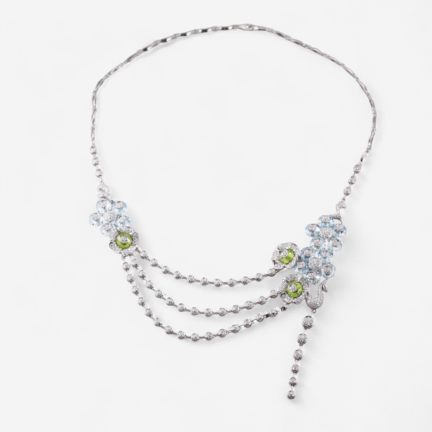 Tavanti 18K White Gold Diamond, Blue Topaz & Peridot Necklace JF-82-1157F-102