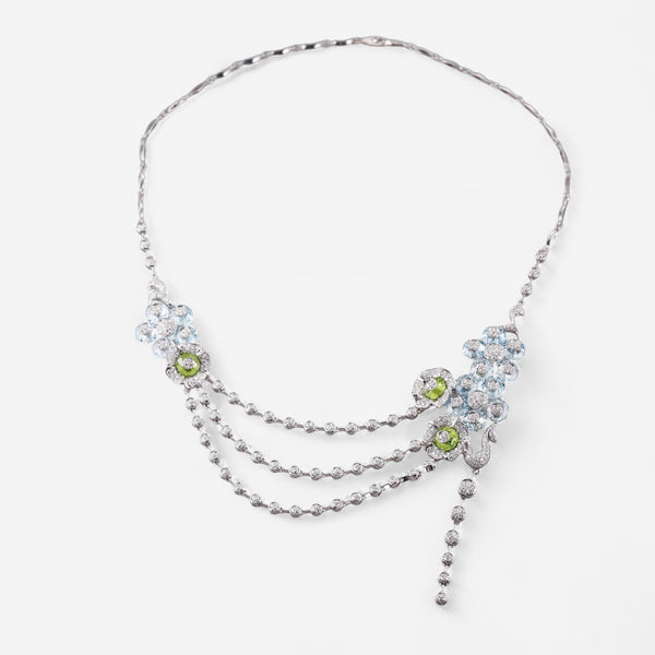 Tavanti 18K White Gold Diamond, Blue Topaz & Peridot Necklace JF-82-1157F-102
