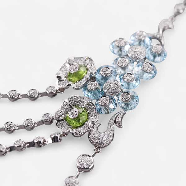 Tavanti 18K White Gold Diamond, Blue Topaz & Peridot Necklace JF-82-1157F-102