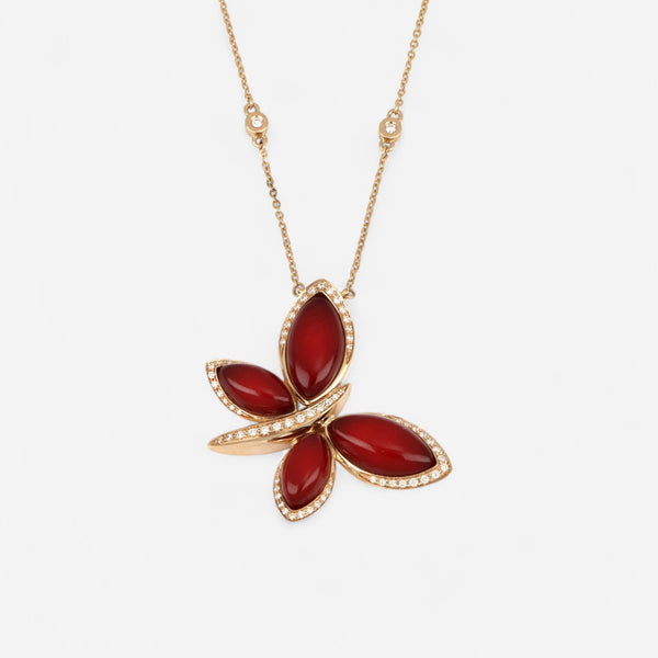 Tavanti Les Papillons 18K Rose Gold Diamond, Red Aventurine & Rock Crystal Pendant Necklace JF-82-2036F-12
