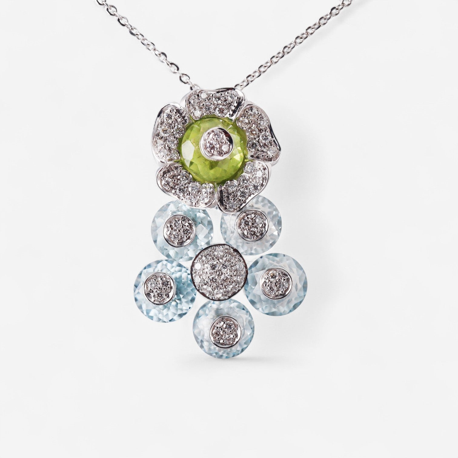 Tavanti 18K White Gold Diamond, Blue Topaz & Peridot Pendant Necklace JF-82-2092 W-100