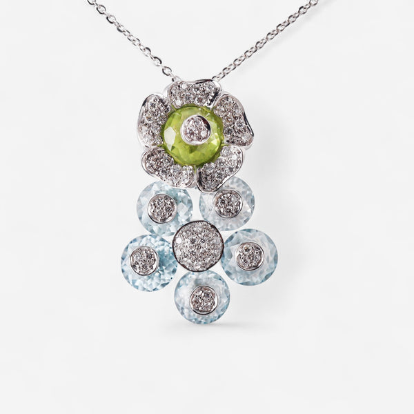 Tavanti 18K White Gold Diamond, Blue Topaz & Peridot Pendant Necklace JF-82-2092 W-100