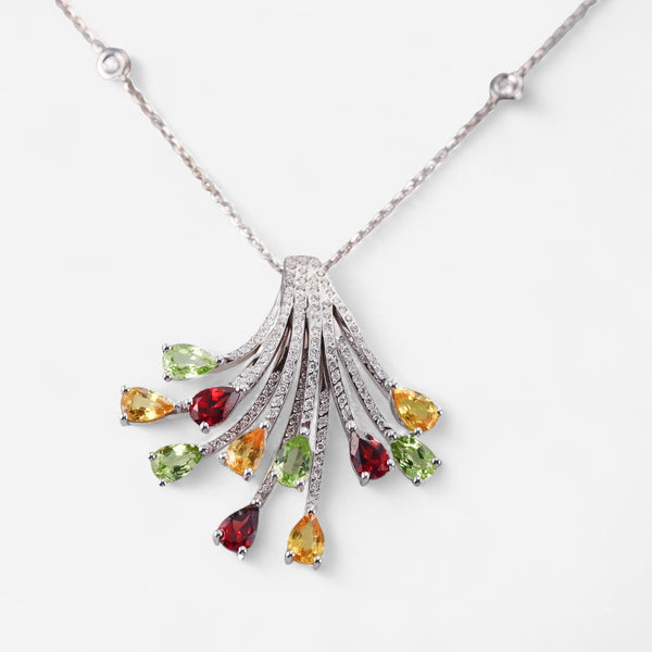Tavanti 18K White Gold Diamond, Yellow Sapphire, Peridot & Red Garnet Pendant Necklace JF-82-2122-139