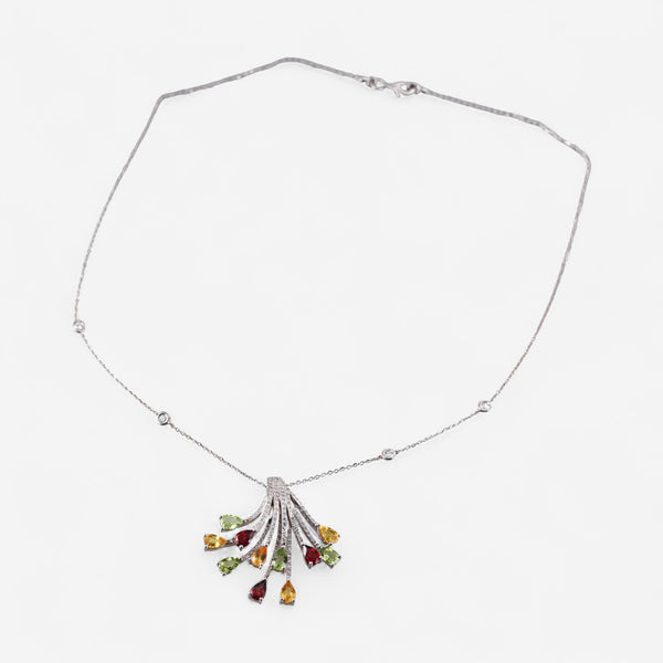 Tavanti 18K White Gold Diamond, Yellow Sapphire, Peridot & Red Garnet Pendant Necklace JF-82-2122-139