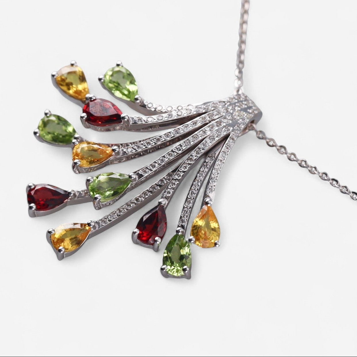 Tavanti 18K White Gold Diamond, Yellow Sapphire, Peridot & Red Garnet Pendant Necklace JF-82-2122-139