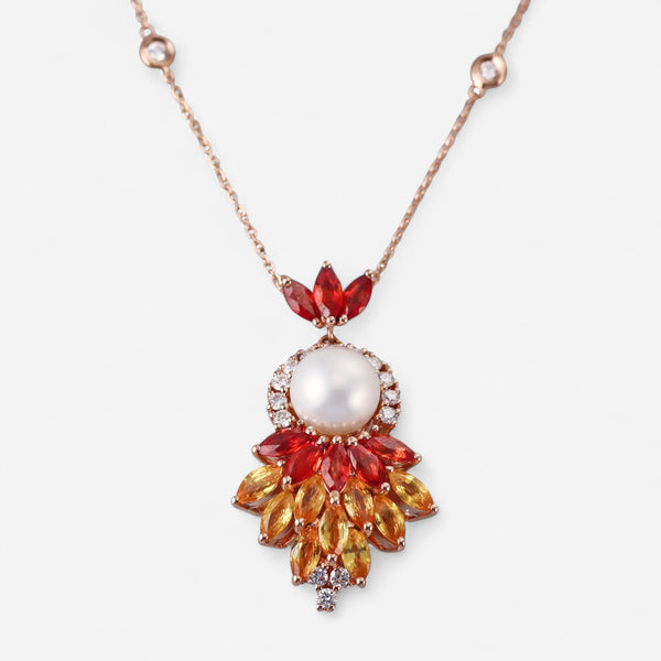 Tavanti 18K Rose Gold Diamond, Sapphire & Cultured River Pearl Pendant Necklace JF-82-2126-140
