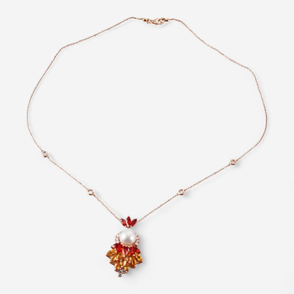 Tavanti 18K Rose Gold Diamond, Sapphire & Cultured River Pearl Pendant Necklace JF-82-2126-140