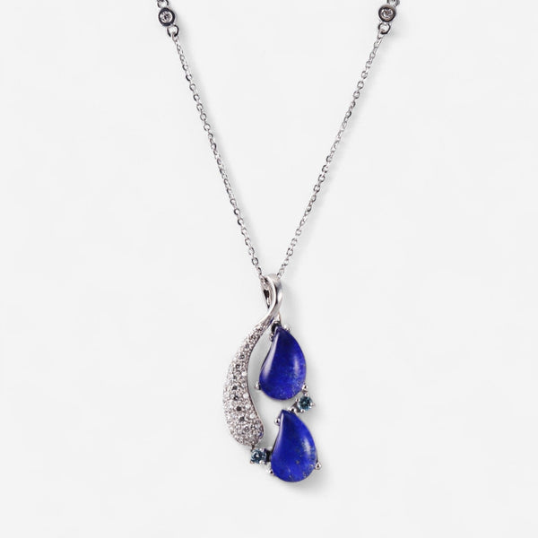 Tavanti 18K White Gold Diamond, Lapis Lazuli, Rock Crystal & Blue Topaz Pendant Necklace JF-82-2133-LA-W-22
