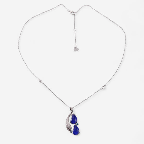Tavanti 18K White Gold Diamond, Lapis Lazuli, Rock Crystal & Blue Topaz Pendant Necklace JF-82-2133-LA-W-22