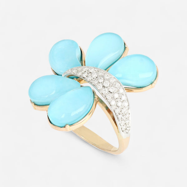 TAVANTI - 18KT White And Rose Gold, Brill, Turquoise+Rock Crystal Ring ( Diamonds 0.30ctw G Si, Turquoise, Crystal)-JF-20-0023F - 19

Ring size 7.5, top 28mm x 28mm. - THE SOLIST