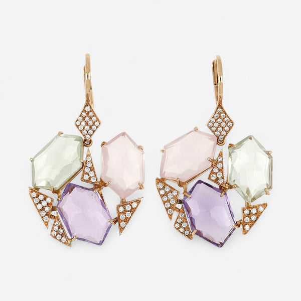 TAVANTI - 18KT Rose Gold, Green Amethyst, Amethyst,Pink Quartz Earring ( Diamonds 0.57ctw G SI, Amethyst, Green Amethyst)-JF-75-0841F - 81

Earrings are 45mm x 28mm. - THE SOLIST