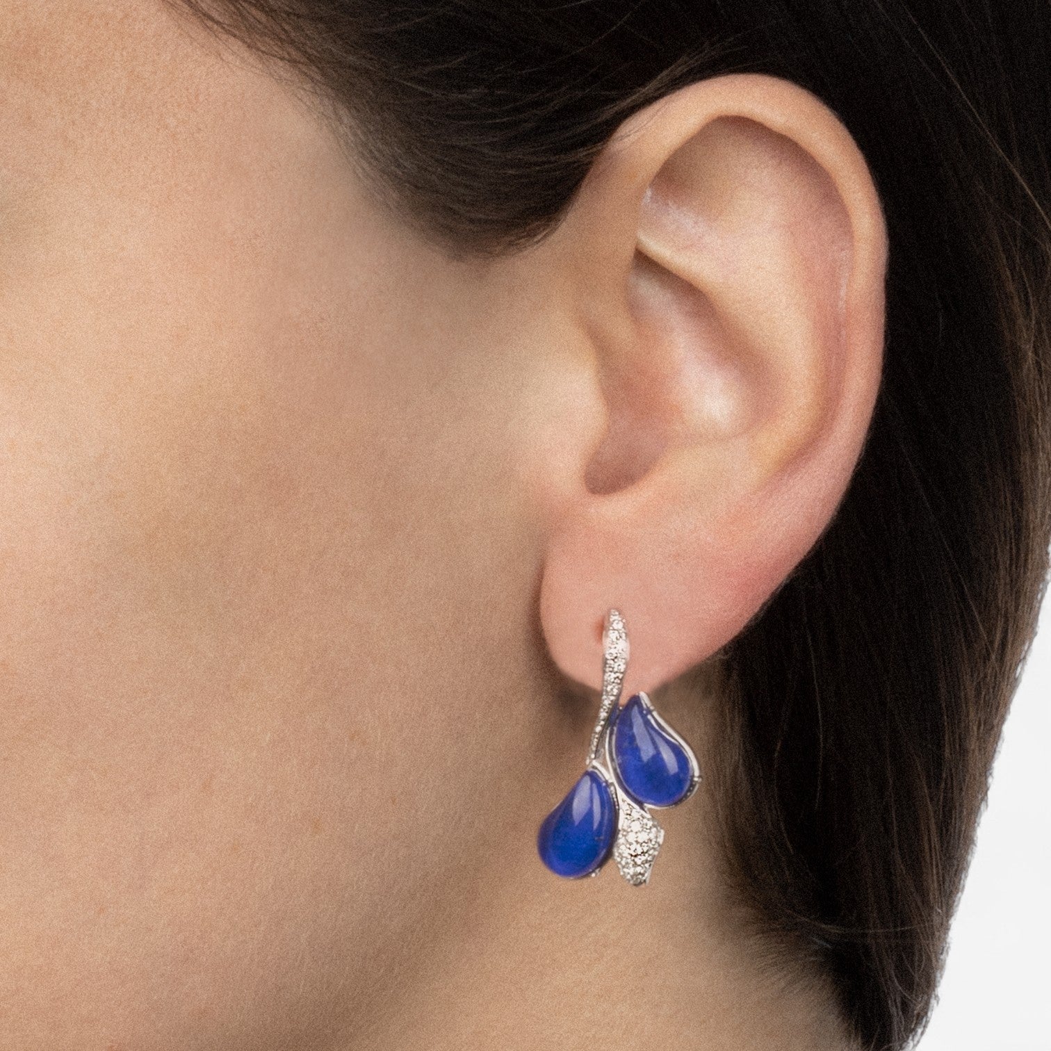 Tavanti Les Fleurs 18K White Gold Diamond, Lapis Lazuli & Rock Crystal Earrings JF-75-0999F-7