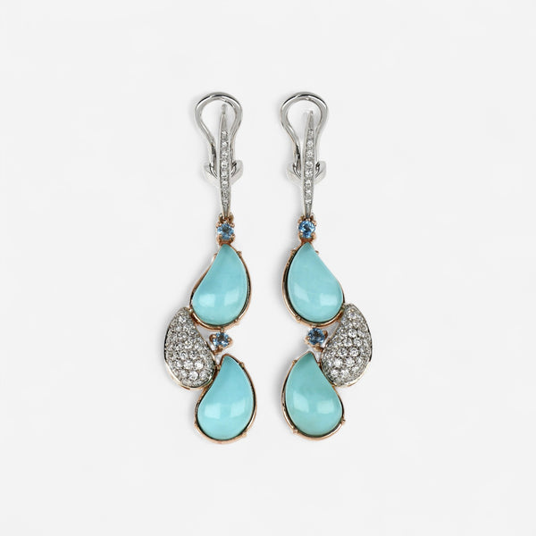 TAVANTI - 18KT White And Rose Gold, Brill, Turquoise+Rock Crystal Earring ( Diamonds 0.81ctw G Si, Turquoise , Crystal)-JF-75-1001F - 8

Earrings are 53mm x 15mm. - THE SOLIST