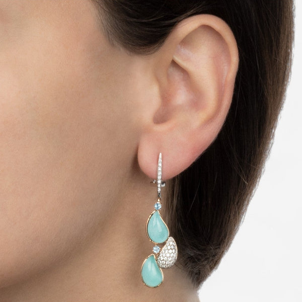 TAVANTI - 18KT White And Rose Gold, Brill, Turquoise+Rock Crystal Earring ( Diamonds 0.81ctw G Si, Turquoise , Crystal)-JF-75-1001F - 8

Earrings are 53mm x 15mm. - THE SOLIST