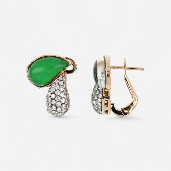 Tavanti Les Fleurs 18K White & Rose Gold Diamond, Green Aventurine & Rock Crystal Earrings JF-75-1002F-9