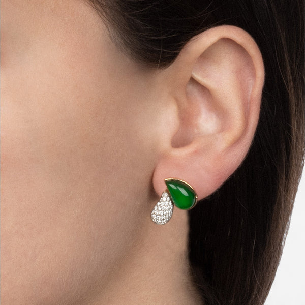 Tavanti Les Fleurs 18K White & Rose Gold Diamond, Green Aventurine & Rock Crystal Earrings JF-75-1002F-9