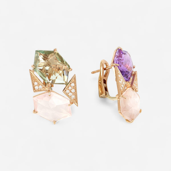 TAVANTI - 18KT Rose Gold, Green Amethyst, Amethyst,Pink Quartz Earring ( Diamonds 0.14ctw G SI, Amethyst, Green Amethyst)-JF-75-1155F - 84

Earrings are 28mmx 17mm. - THE SOLIST