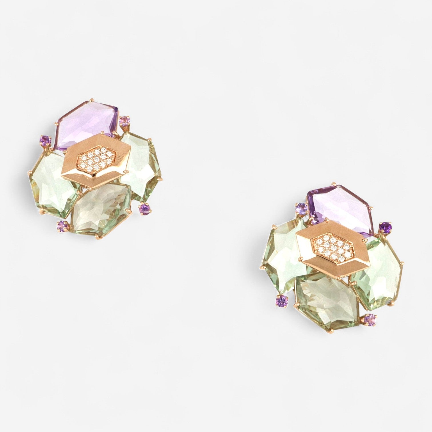 Tavanti Les Gemmes 18K Rose Gold Diamond, Green Amethyst & Amethyst Earrings JF-75-1156F-79