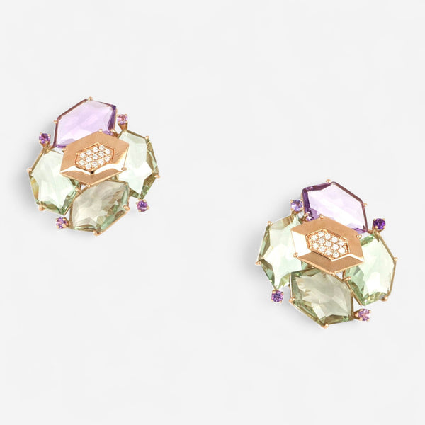 Tavanti Les Gemmes 18K Rose Gold Diamond, Green Amethyst & Amethyst Earrings JF-75-1156F-79