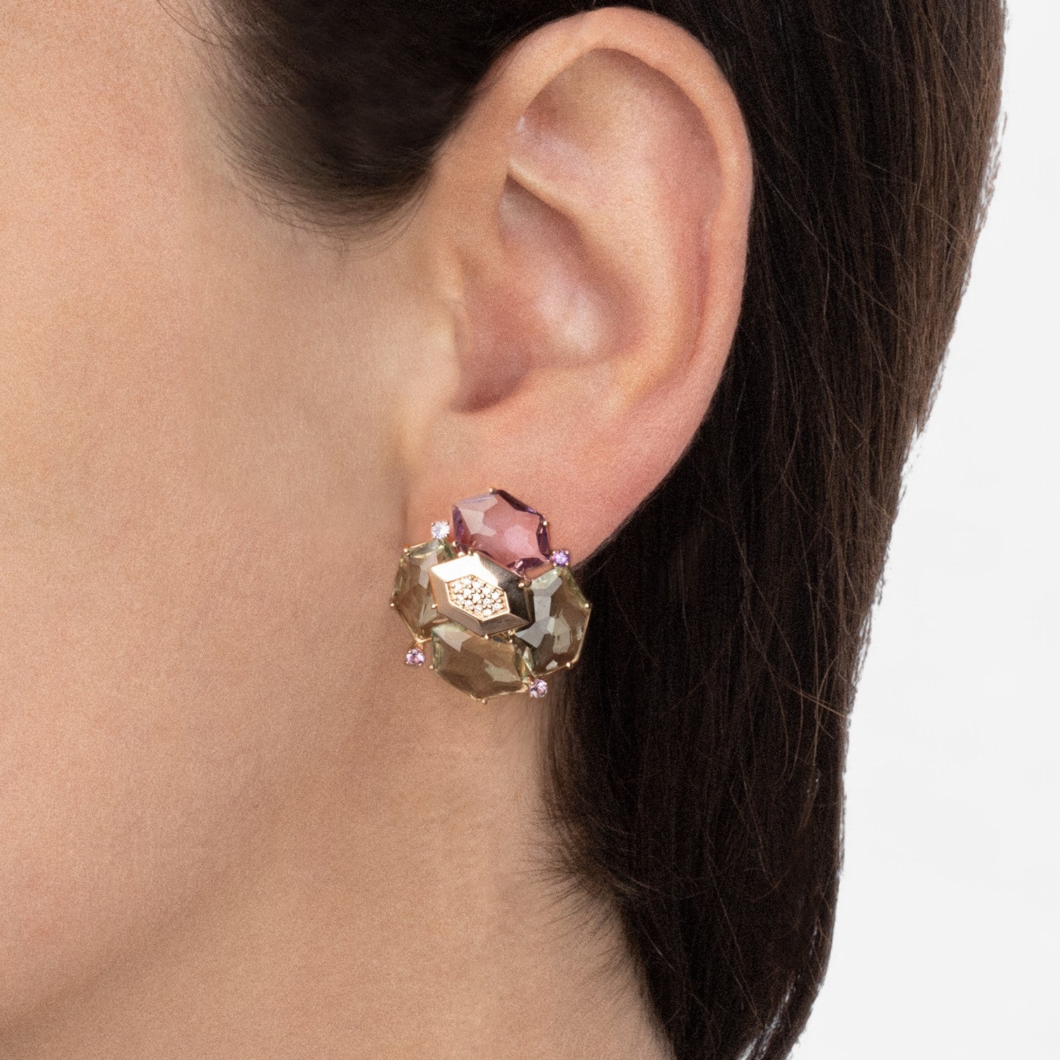Tavanti Les Gemmes 18K Rose Gold Diamond, Green Amethyst & Amethyst Earrings JF-75-1156F-79