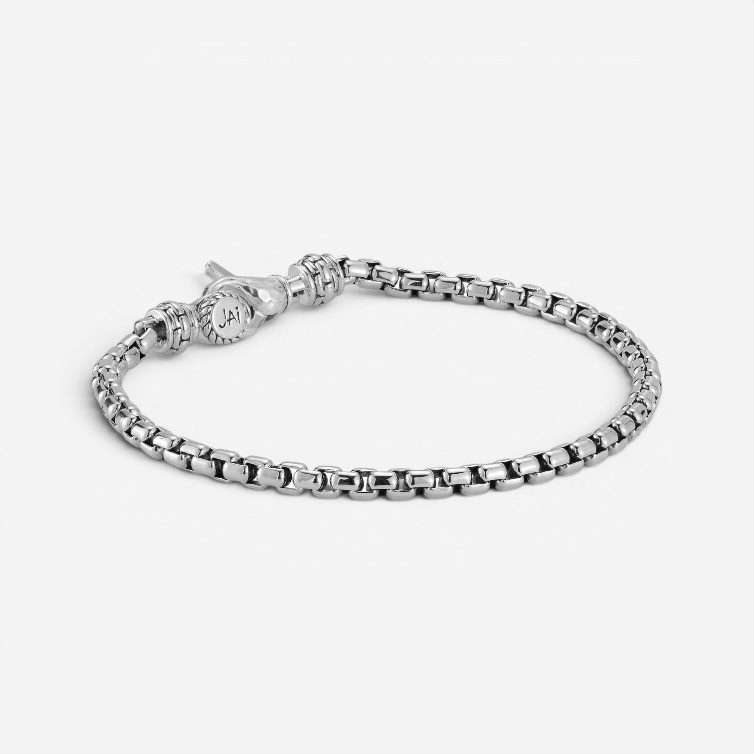 JAI Sterling Silver Box Chain Men's Bracelet JJH1002MB