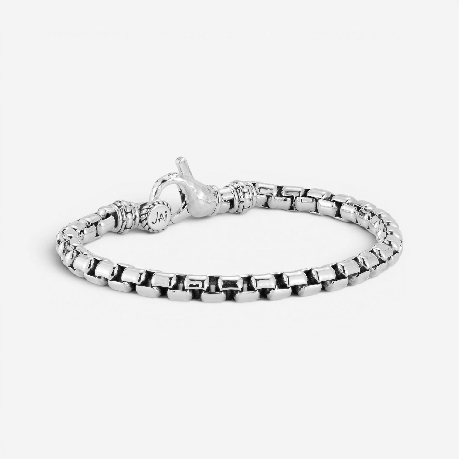 JAI Sterling Silver Box Chain Men's Bracelet JJH1003MB