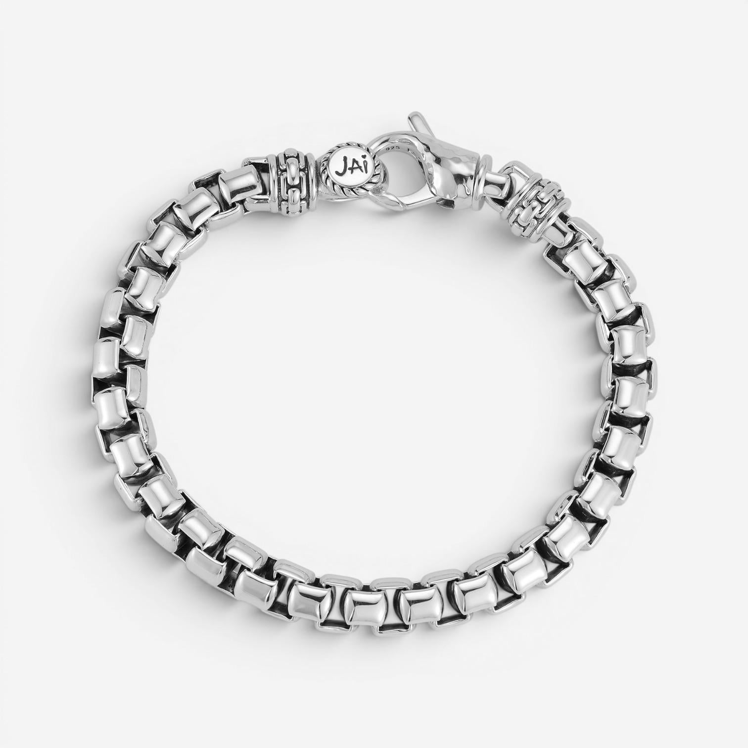 JAI Sterling Silver Box Chain Men's Bracelet JJH1004MB