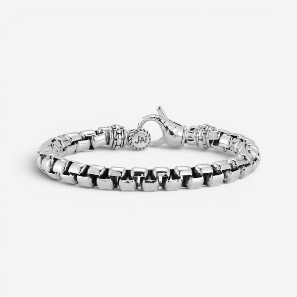 JAI Sterling Silver Box Chain Men's Bracelet JJH1004MB