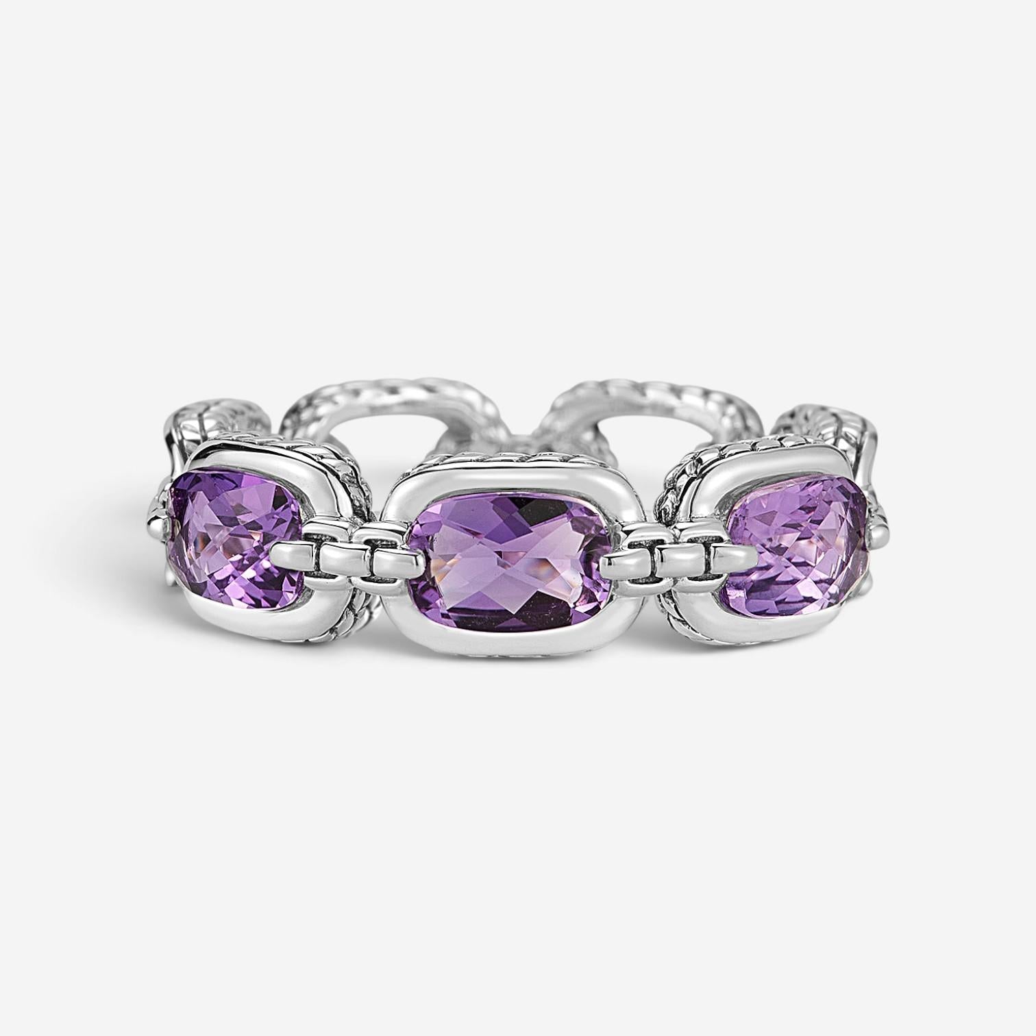 JAI Statement Link Sterling Silver Amethyst Band Ring JJH1018R-AM