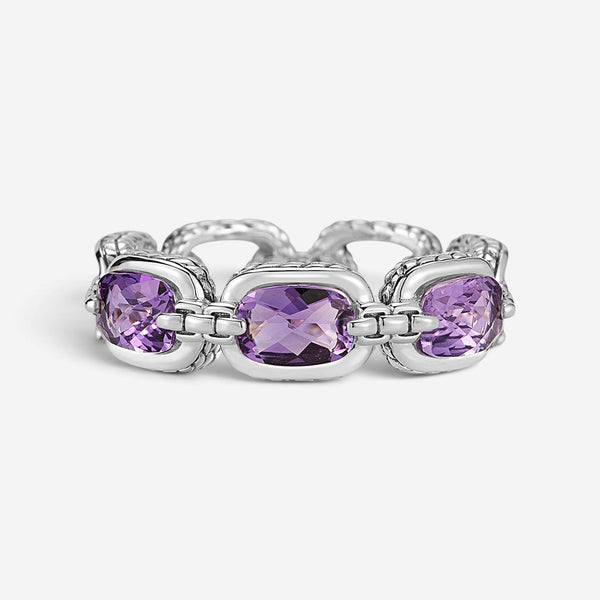 JAI Statement Link Sterling Silver Amethyst Band Ring JJH1018R-AM