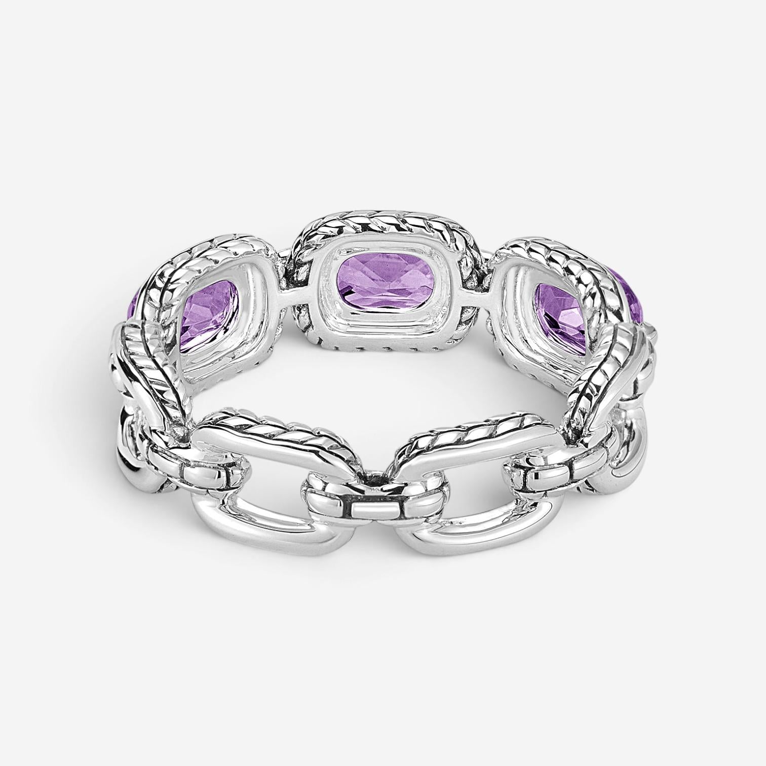 JAI Statement Link Sterling Silver Amethyst Band Ring JJH1018R-AM