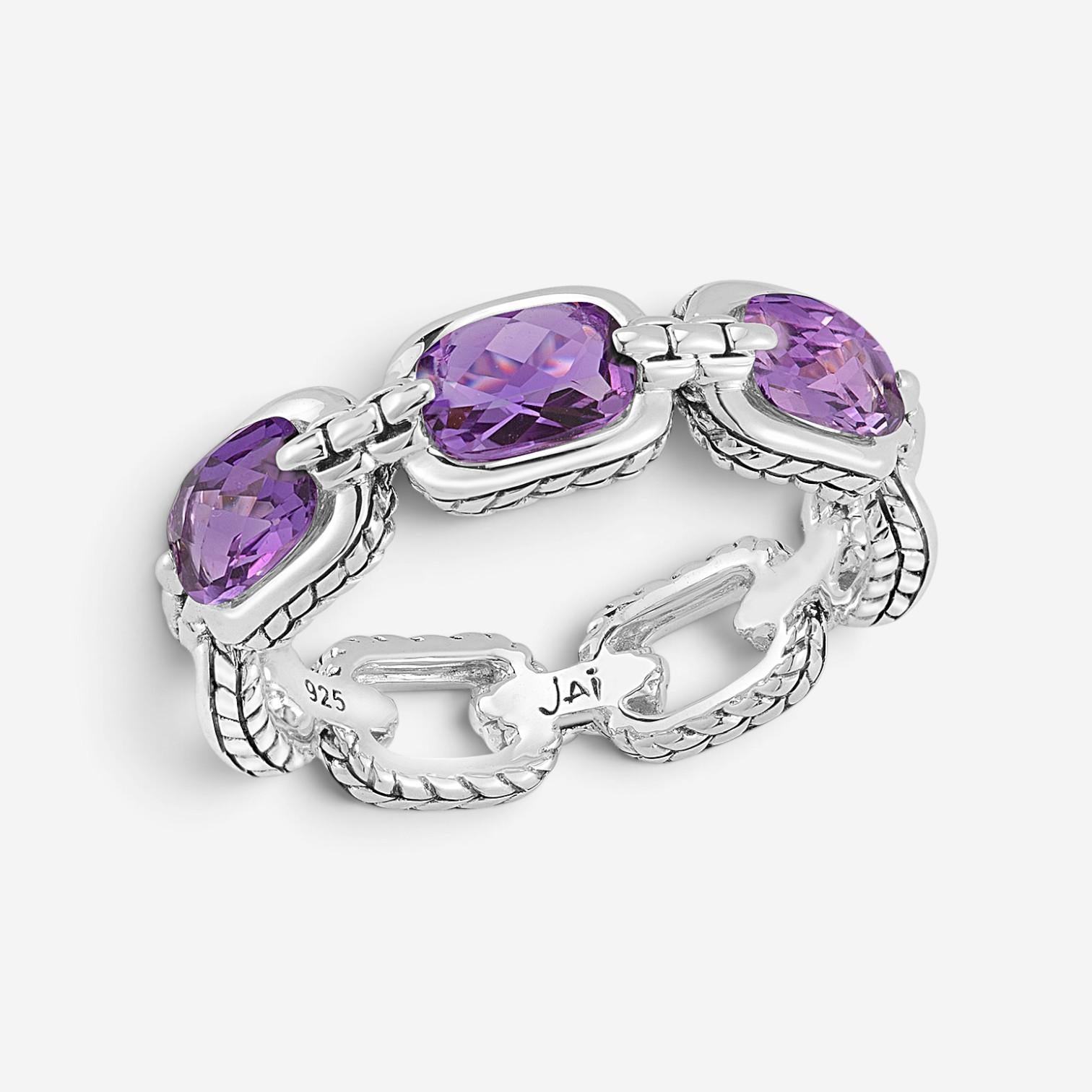 JAI Statement Link Sterling Silver Amethyst Band Ring JJH1018R-AM