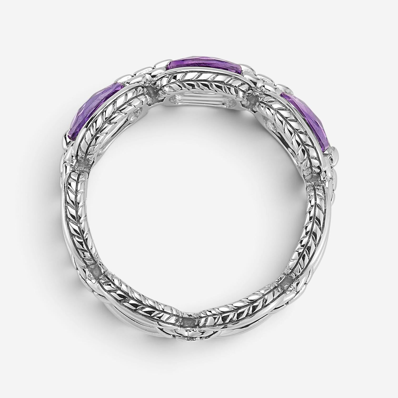 JAI Statement Link Sterling Silver Amethyst Band Ring JJH1018R-AM