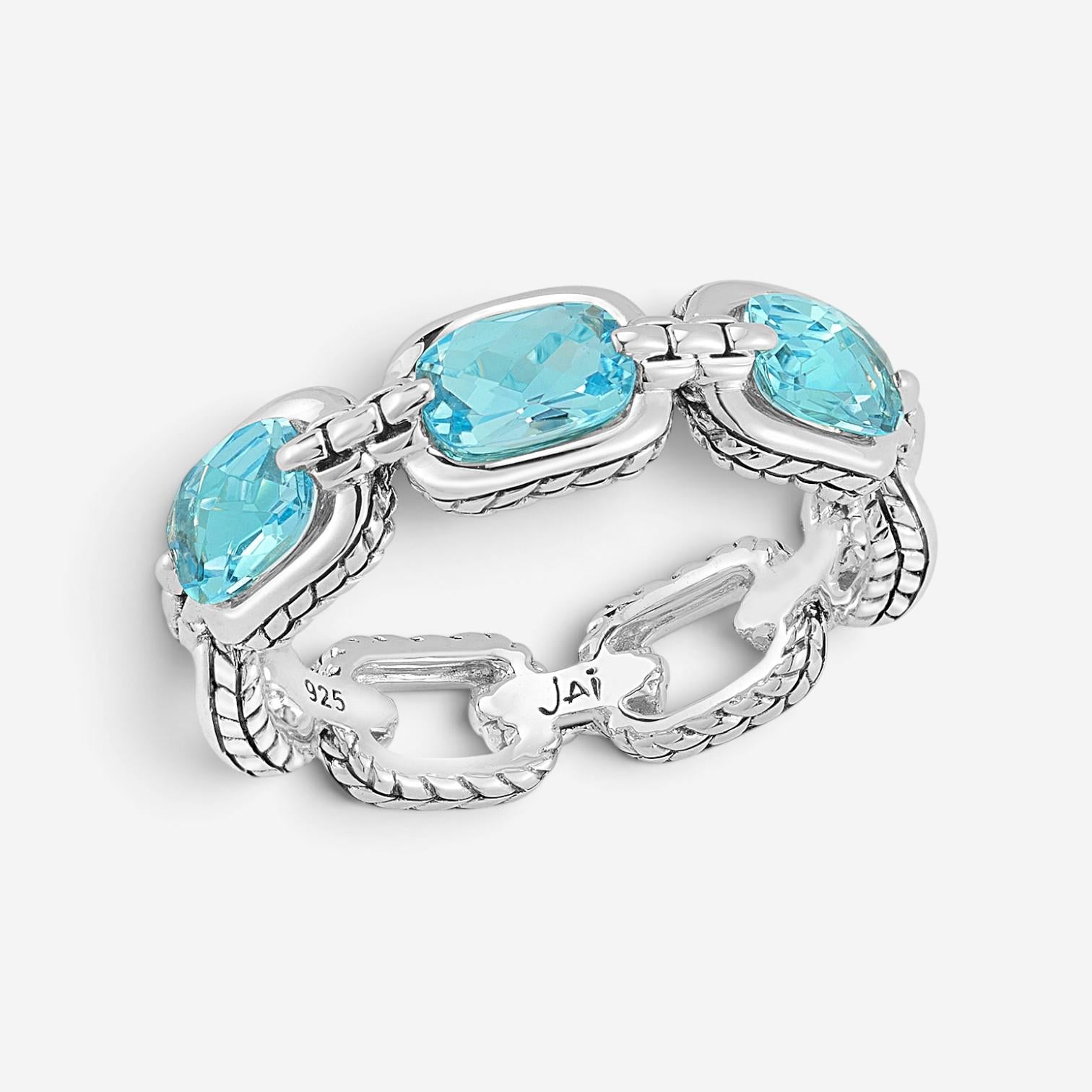 JAI Sterling Silver Light Swiss Blue Topaz Band Ring JJH1018R-BT