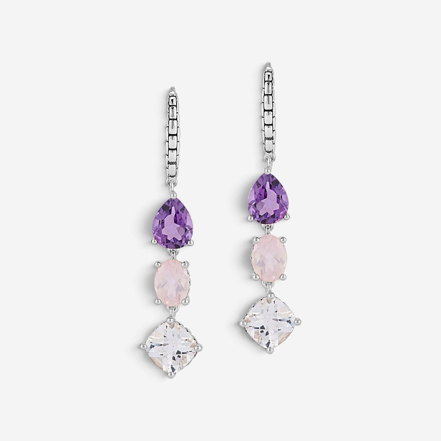 JAI Sterling Silver Multi-Gemstone Dangle Earrings JJH1021E-ICE