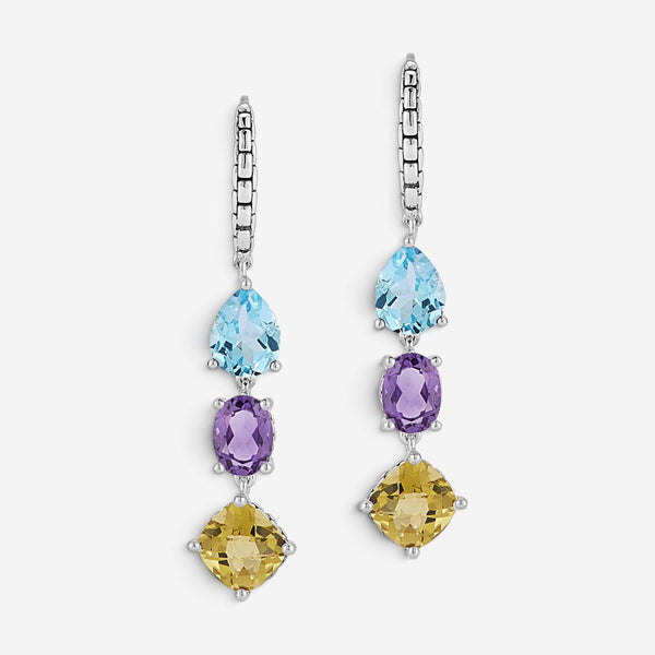JAI Sterling Silver Multi-Gemstone Dangle Earrings JJH1021E-SEA