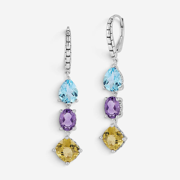 JAI Sterling Silver Multi-Gemstone Dangle Earrings JJH1021E-SEA