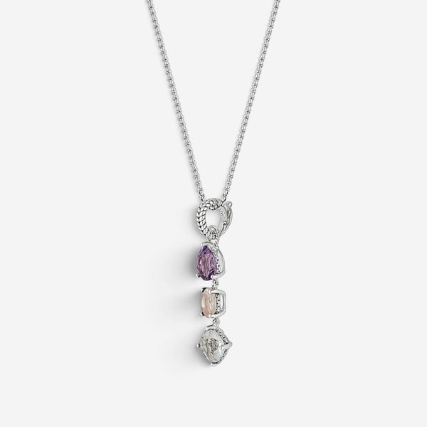 JAI Sterling Silver Multi-Gemstone Pendant Necklace JJH1021P-18-ICE