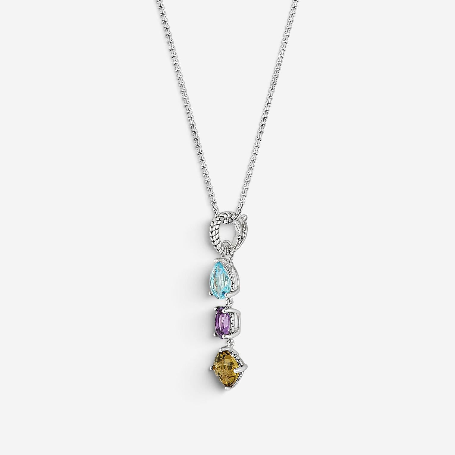 JAI Sterling Silver Multi-Gemstone Pendant Necklace JJH1021P-18-SEA