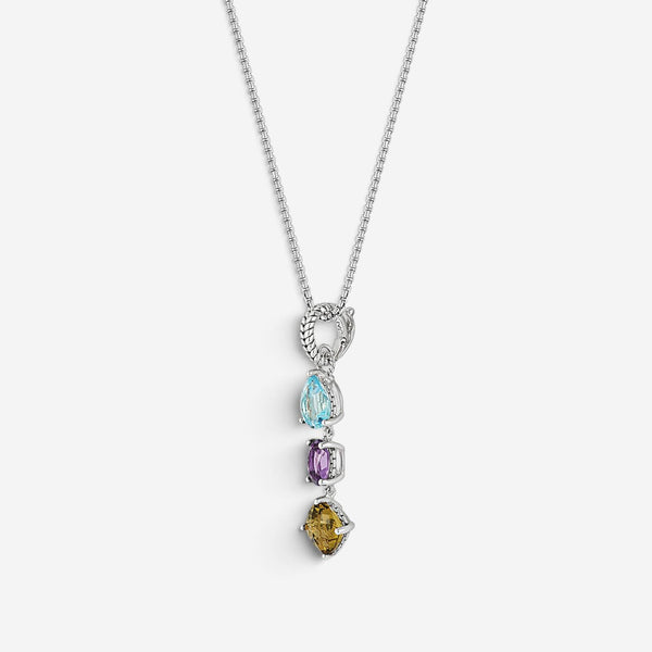JAI Sterling Silver Multi-Gemstone Pendant Necklace JJH1021P-18-SEA