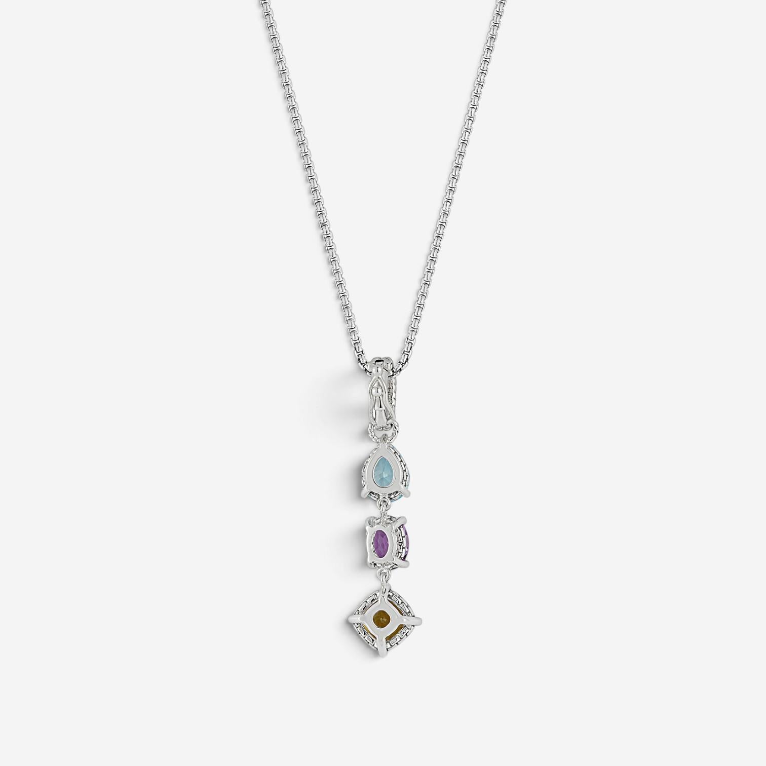 JAI Sterling Silver Multi-Gemstone Pendant Necklace JJH1021P-18-SEA