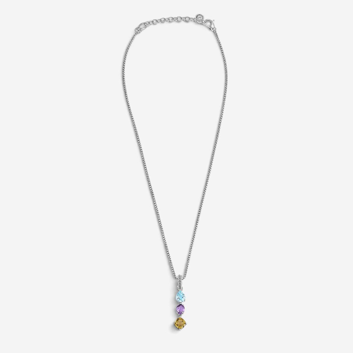 JAI Sterling Silver Multi-Gemstone Pendant Necklace JJH1021P-18-SEA