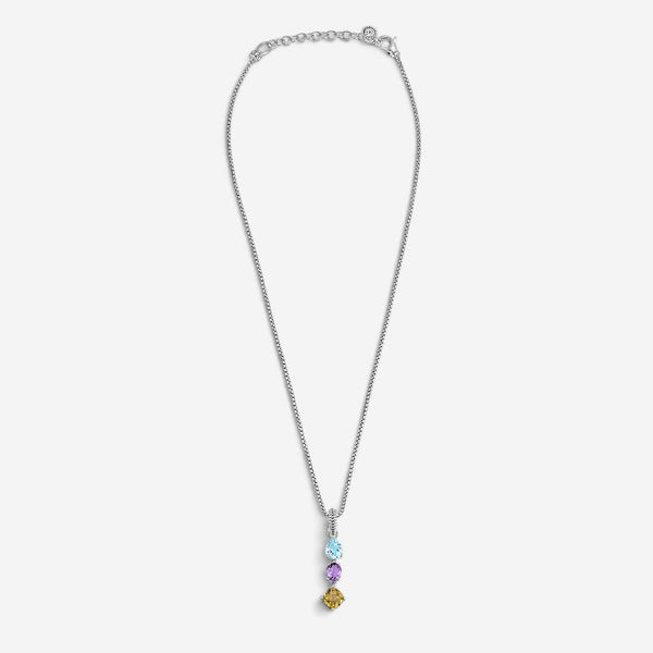 JAI Sterling Silver Multi-Gemstone Pendant Necklace JJH1021P-18-SEA