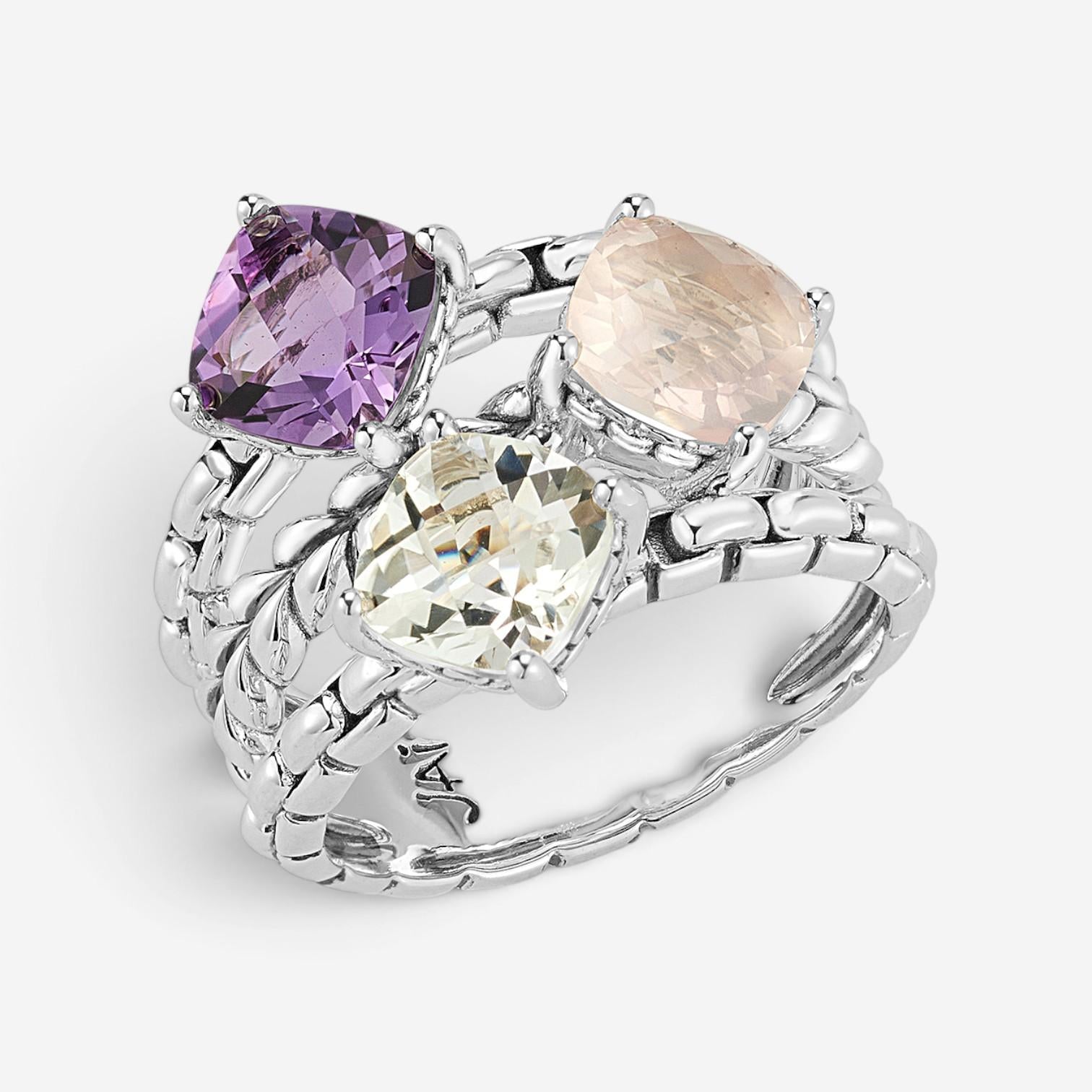 JAI Modern Artisan Sterling Silver Ice Multi-Gemstone Statement Ring JJH1022R-IC