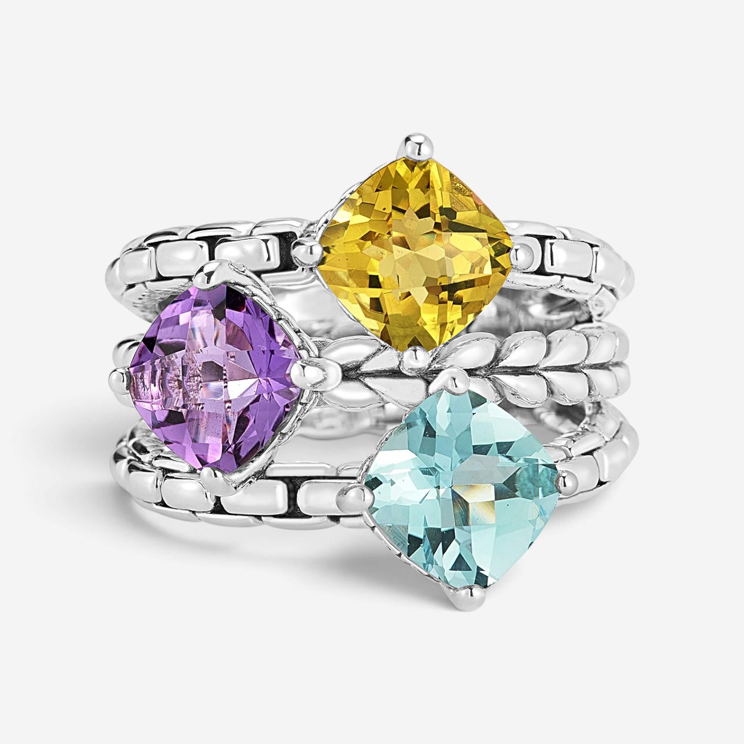JAI Modern Artisan Sterling Silver Sea Multi-Gemstone Statement Ring JJH1022R-SE